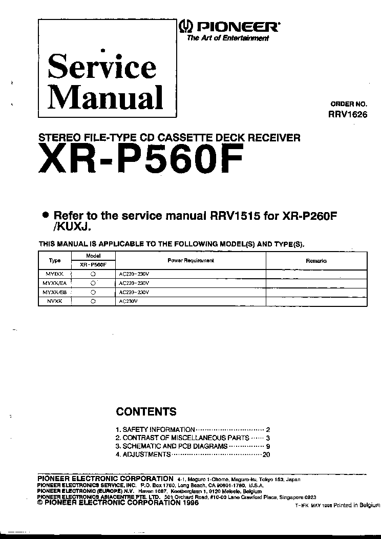 pioneer xr-p 560 service manual